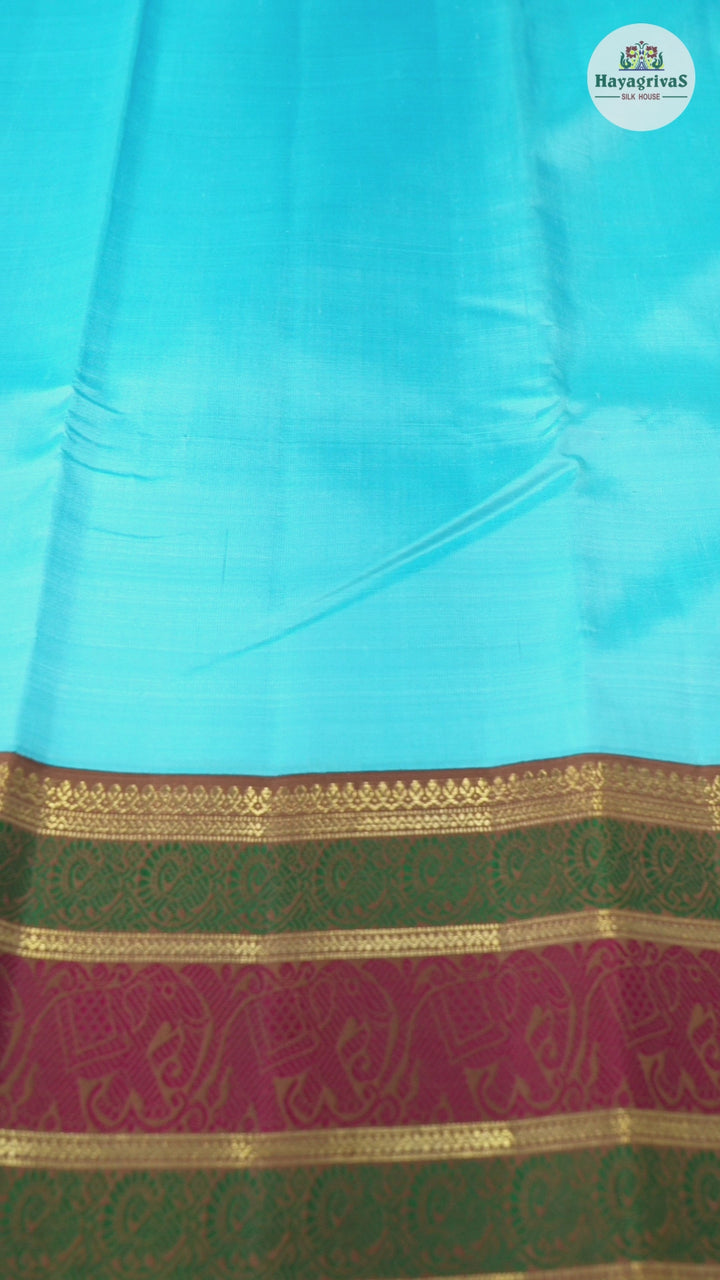 Hayagrivas Handloom Light blue With Brown Korvai Kanjivaram Silk Saree BD315