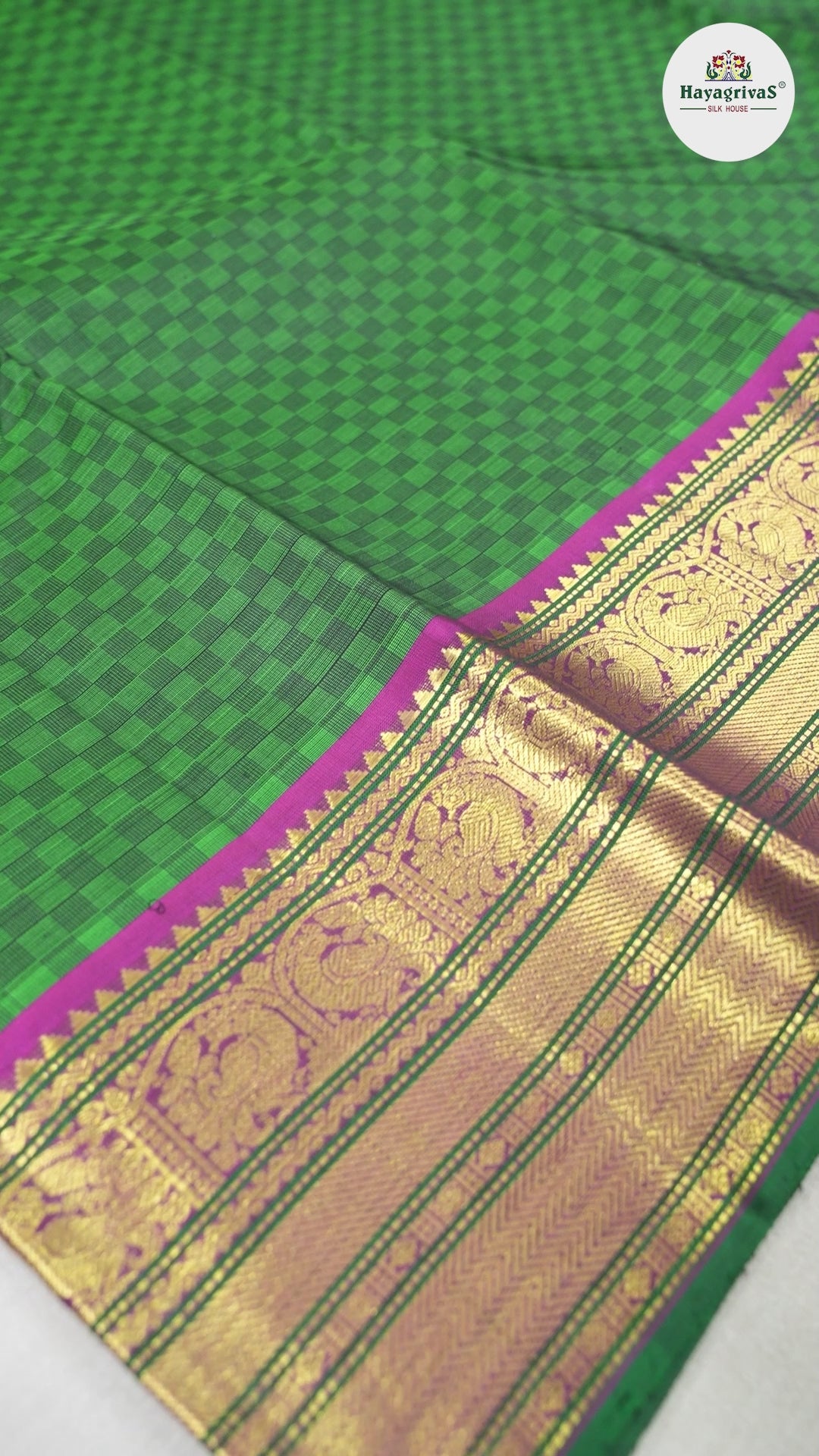 Hayagrivas Bottle Green Paai Kattam Handloom Kanjivaram Silk Saree with Purple Border BBD399F4-1