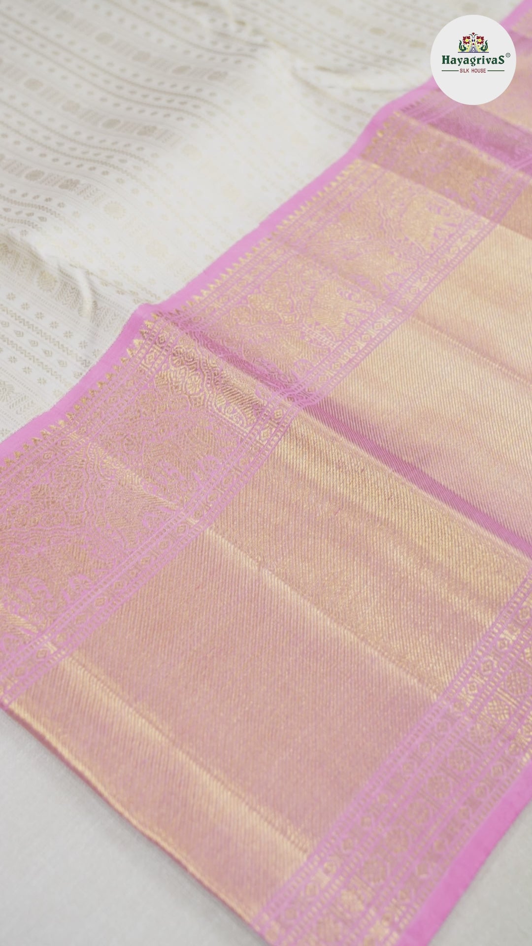 Hayagrivas Half White Handloom Kanjivaram Silk Saree with Rose Pink Border BBD1327L12-1