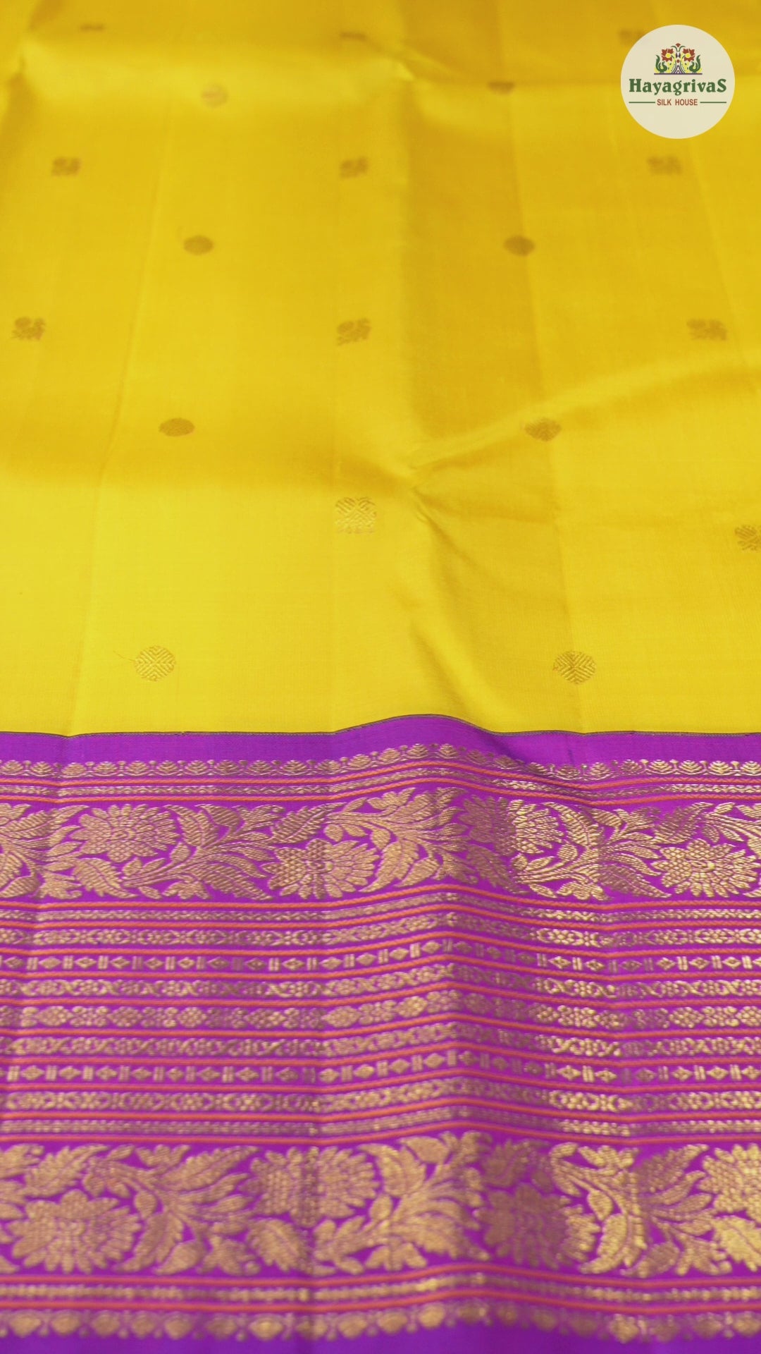 Hayagrivas Yellow Handloom Kanjivaram Silk Saree with Purple Border KBD1739A6-1