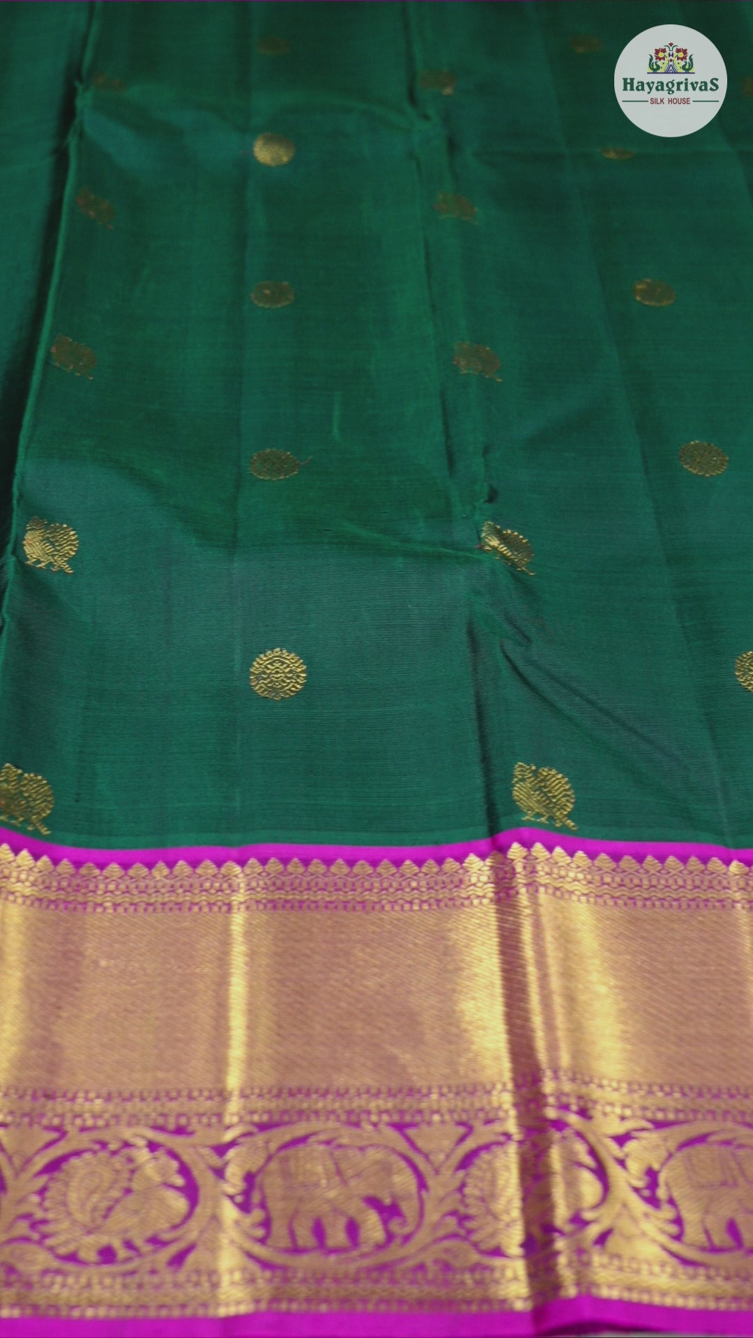 Hayagrivas Bottle Green Handloom Kanjivaram Silk Saree with Purple Border KBD1846B5-2