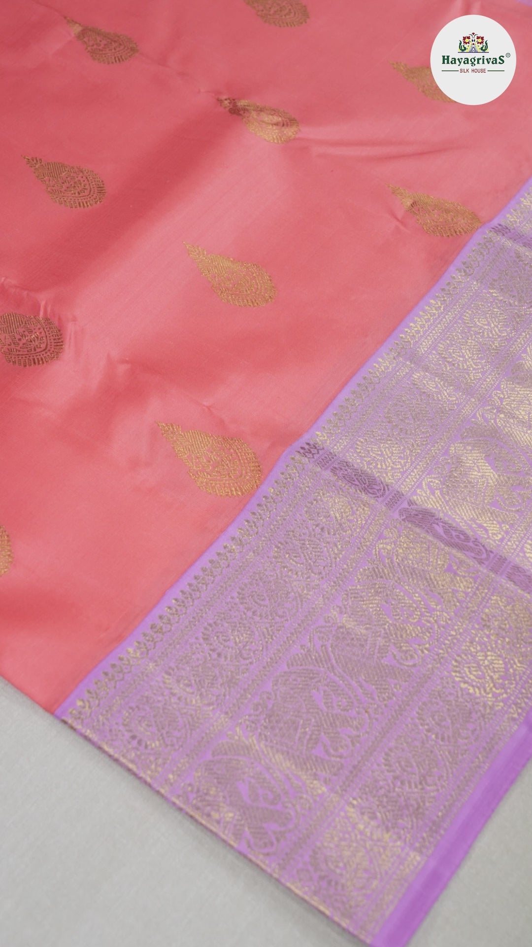 Hayagrivas Guava Pink Handloom Kanjivaram Silk Saree with Lavender Border BD443-SBS