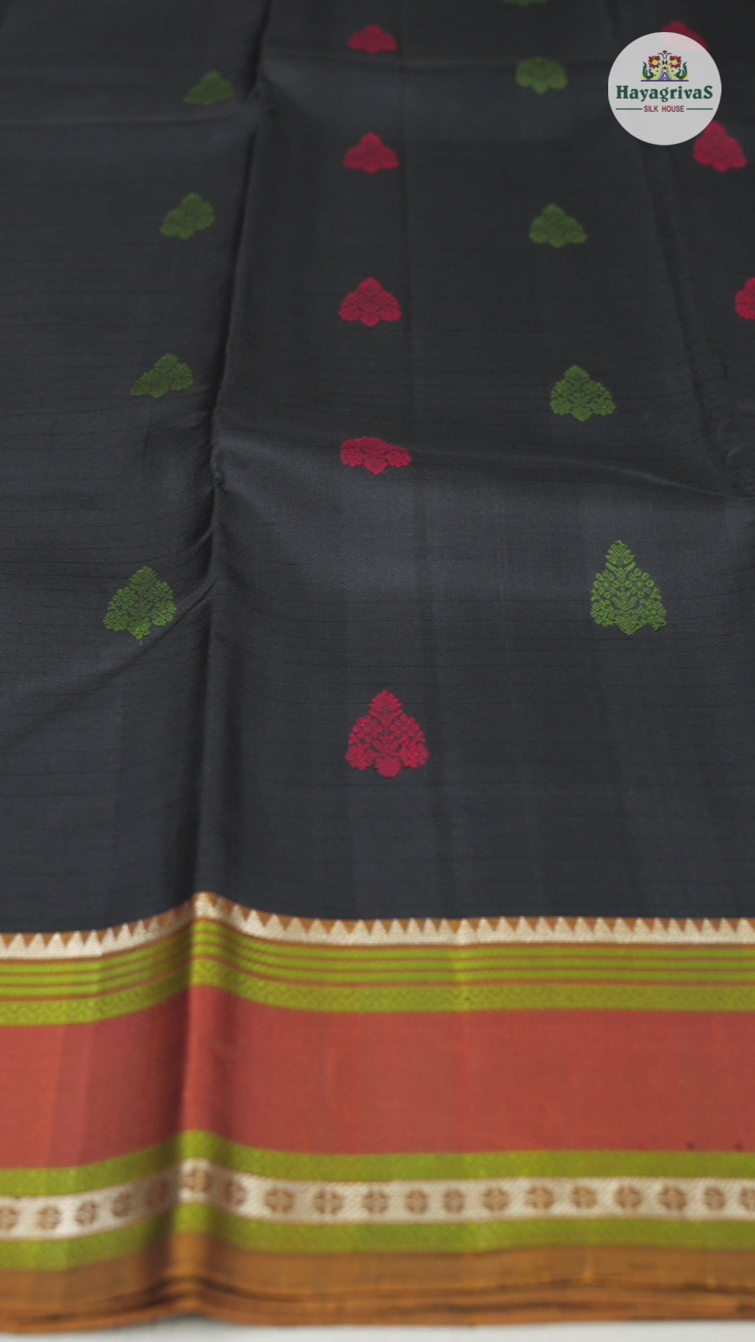 Hayagrivas Black Handloom Kanjivaram Silk Saree with Honey Mustard Border-KBD1745A1-2