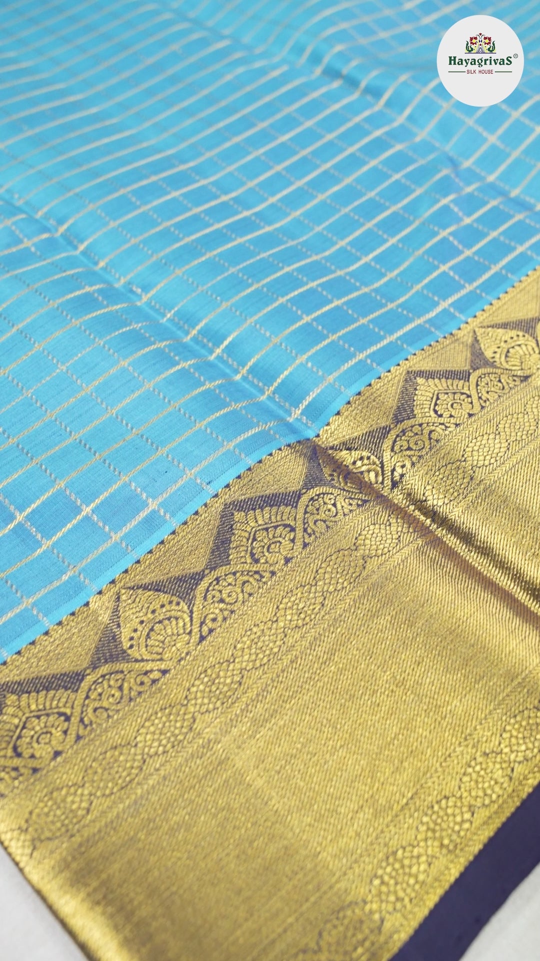 Hayagrivas Powder Blue Handloom Kanjivaram Silk Saree with Dark Blue Border BBD1073K2-1