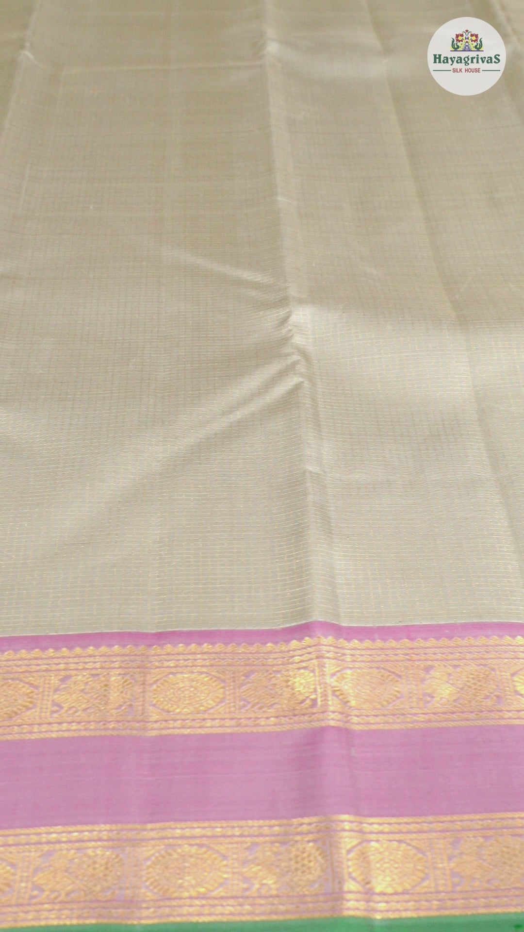 Hayagrivas Beige Handloom Kanjivaram Silk Saree with Ganga Jamuna (Onion Pink And Sky Blue) Border BE9-SBS