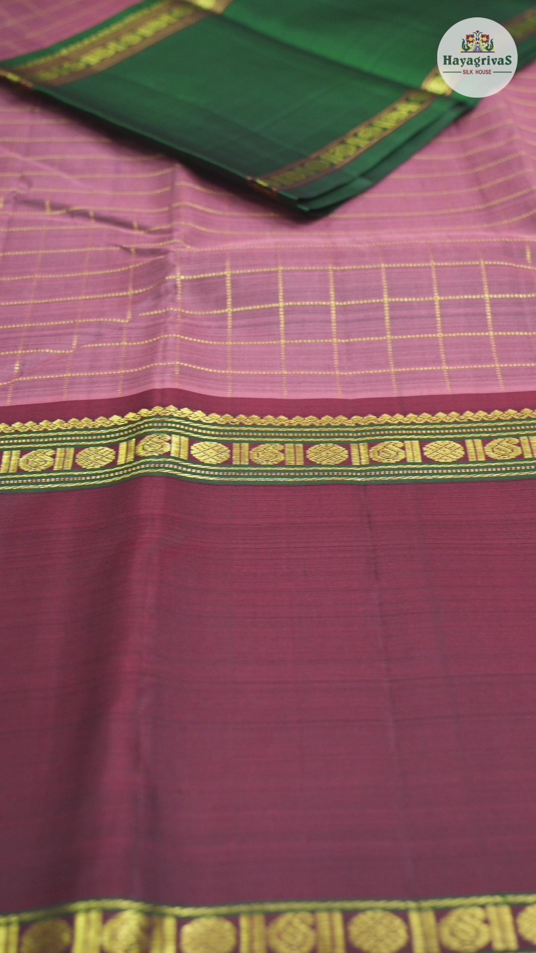 Hayagrivas Rosewood Pink Handloom Kanjivaram Silk Saree with Ganga Jamuna (Wine Maroon and Bottle Green) Border KBD1537A5-7