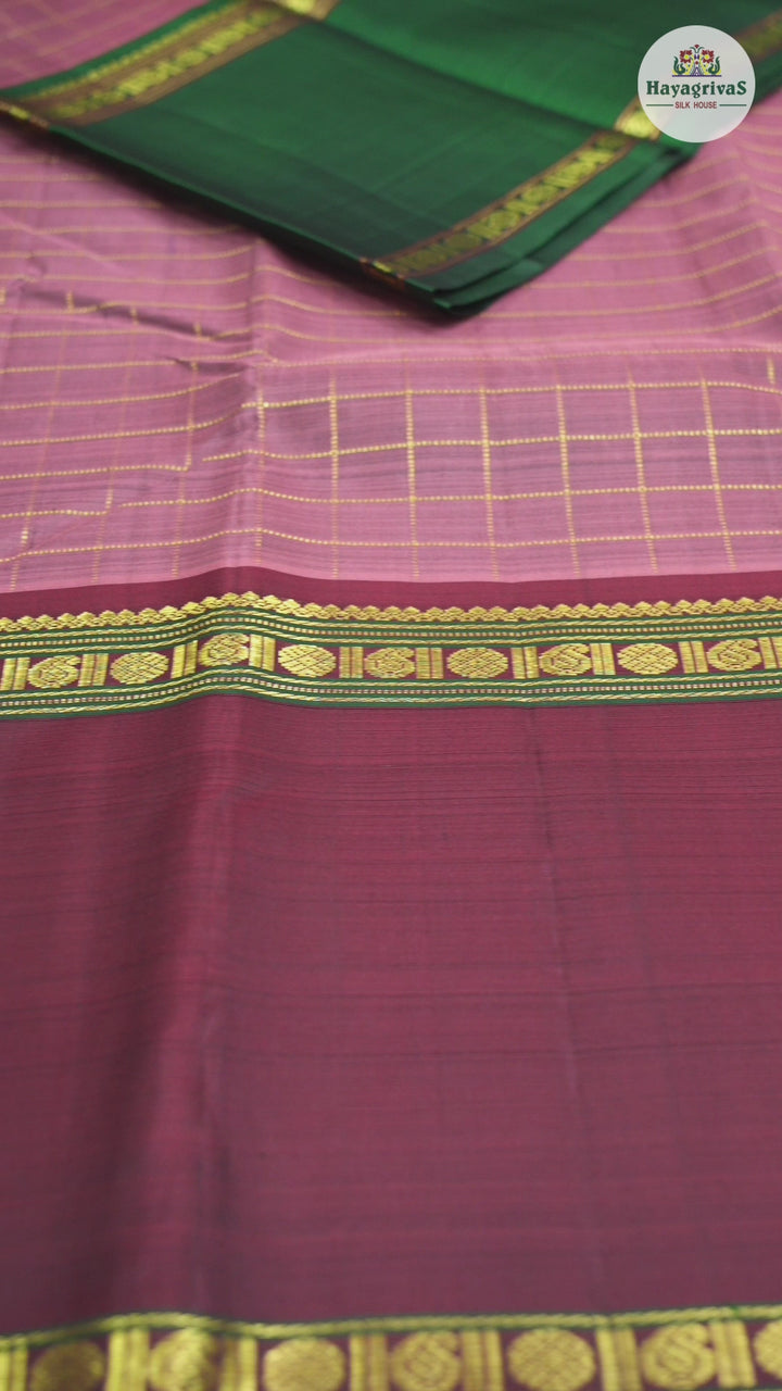 Hayagrivas Rosewood Pink Handloom Kanjivaram Silk Saree with Ganga Jamuna (Wine Maroon and Bottle Green) Border KBD1537A5-7