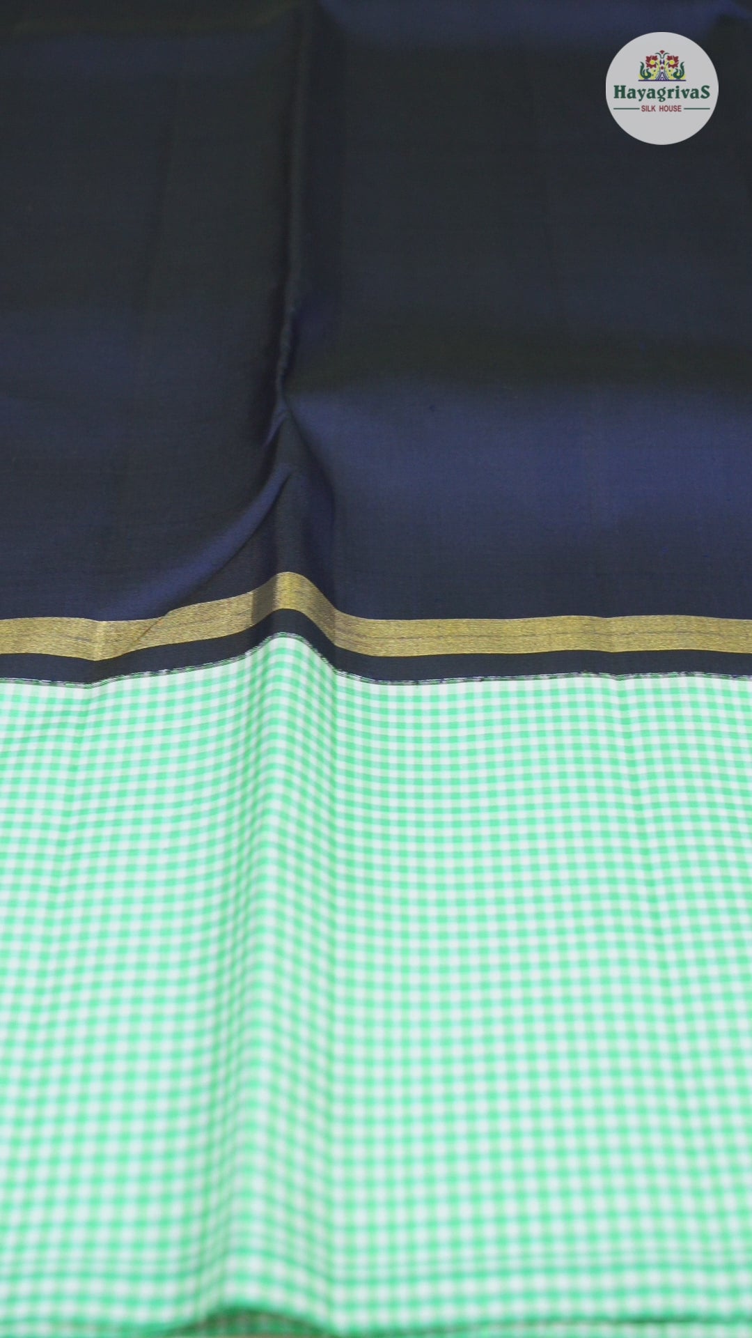 Hayagrivas Blue Handloom Kanjivaram Silk Saree with Sky Blue With White Muted Checks Border BBD1471L2-2