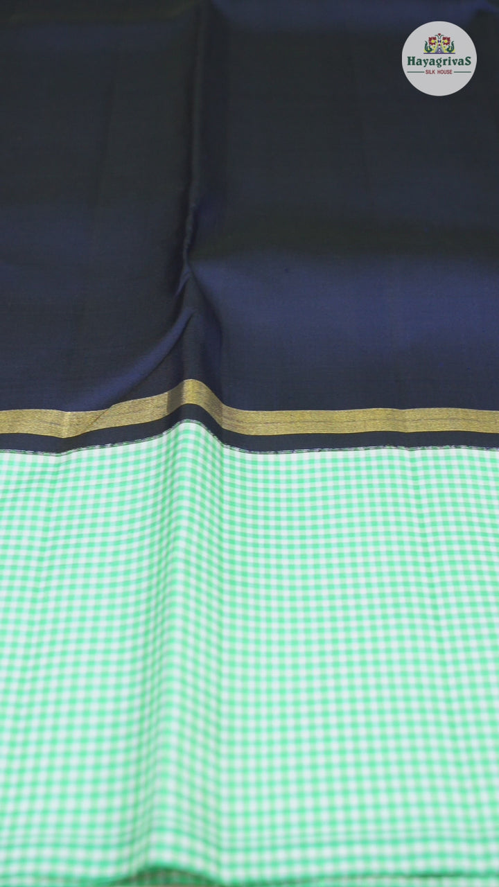 Hayagrivas Blue Handloom Kanjivaram Silk Saree with Sky Blue With White Muted Checks Border BBD1471L2-2