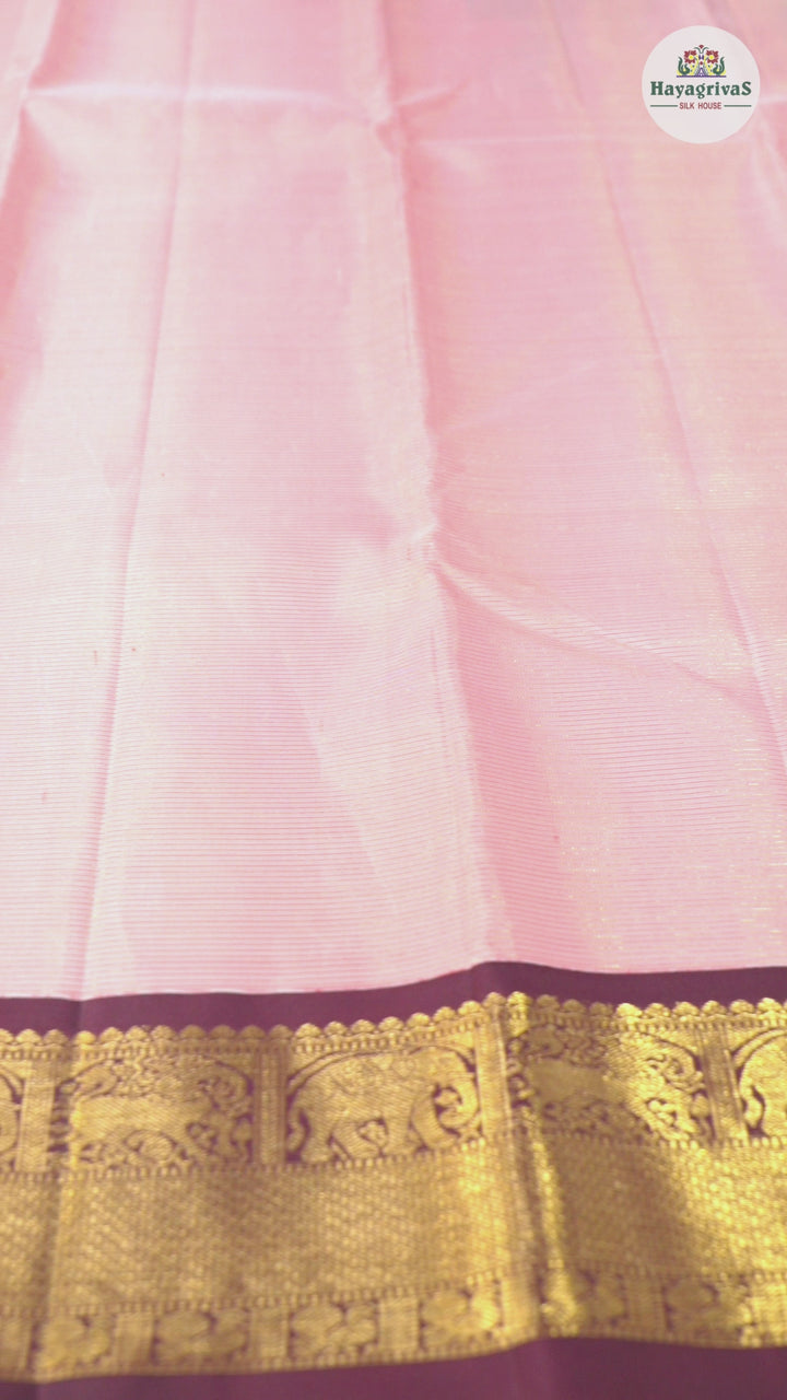 Hayagrivas Peach Pink Handloom Kanjivaram Silk Saree with Dark Brown Border KBE49D6-3