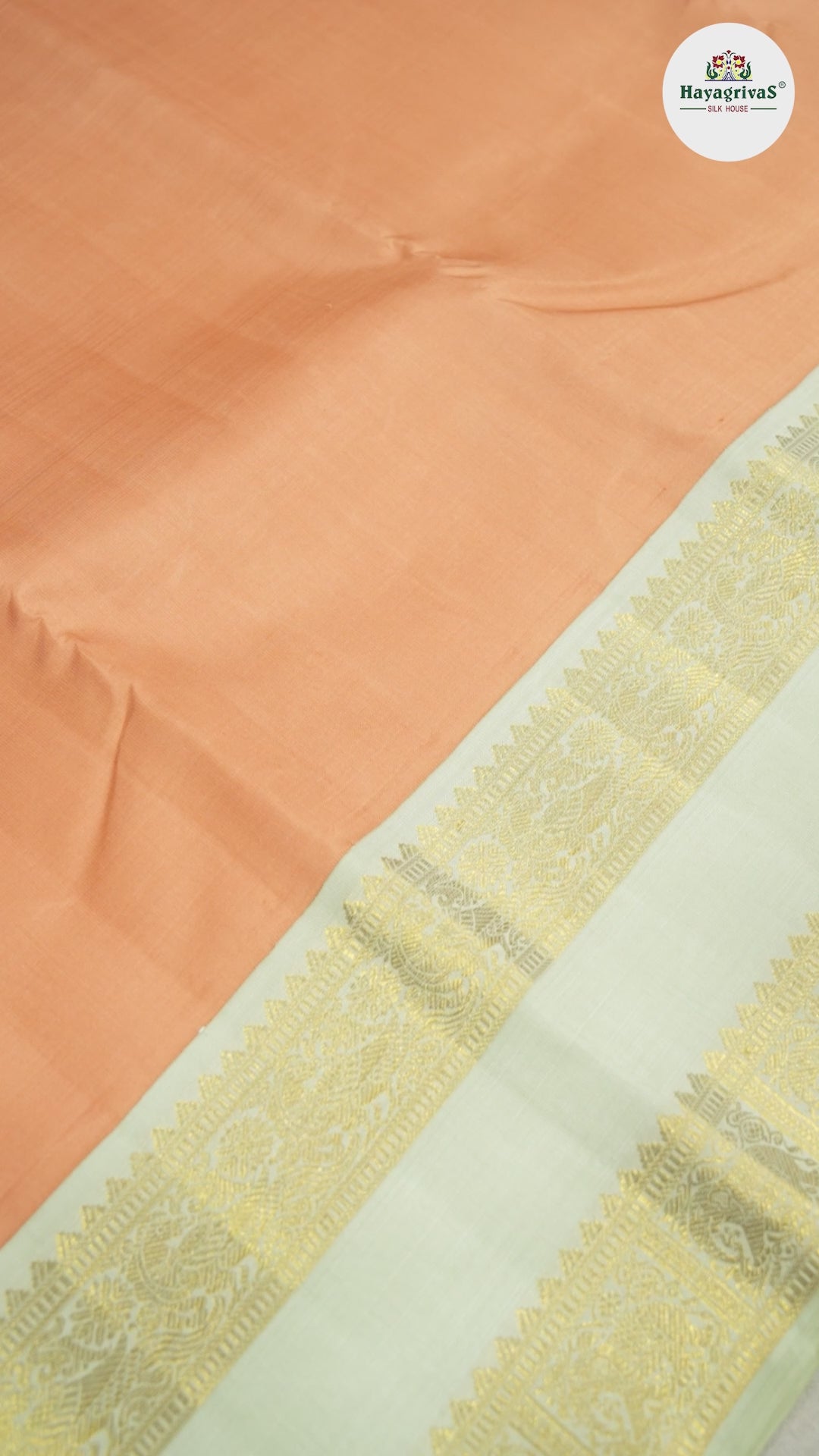 Hayagrivas Handloom Pearl Peach Retta Pet Kanjivaram Silk Saree with Light Elaichi Green Border BBD1189K1-1