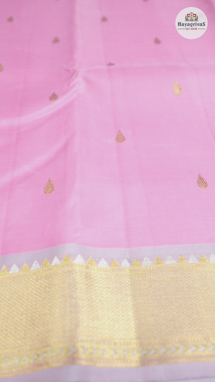 Hayagrivas Rose Pink Handloom Kanjivaram Silk Saree with Silver Grey Border BBD1322L1-1