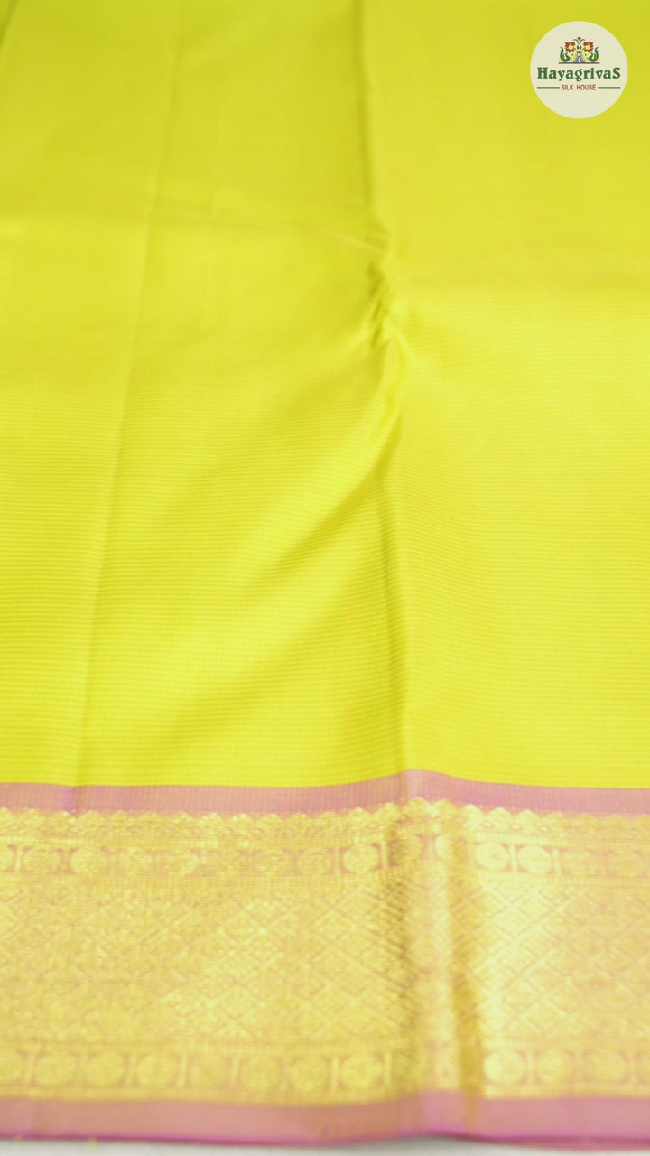 Hayagrivas Lime Green Handloom Kanjivaram Silk Saree with Pink Border BBD1461L8-3