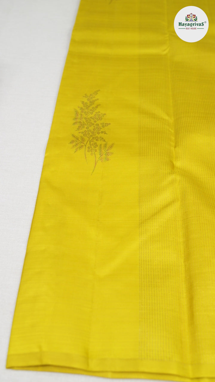 Hayagrivas Lemon Green Handloom Kanjivaram Silk Saree with Dark Purple Border BBD1441L23-1