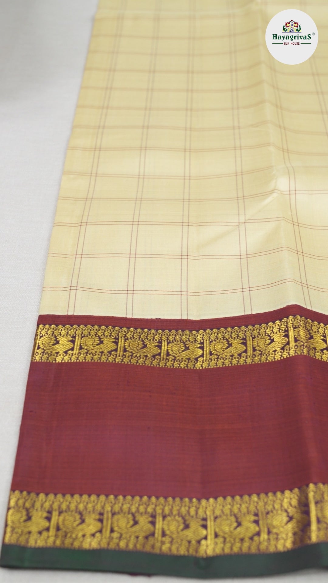 Hayagrivas Sandal Beige Handloom Kanjivaram Silk Saree with Brick Red Border BBD1389L1-1