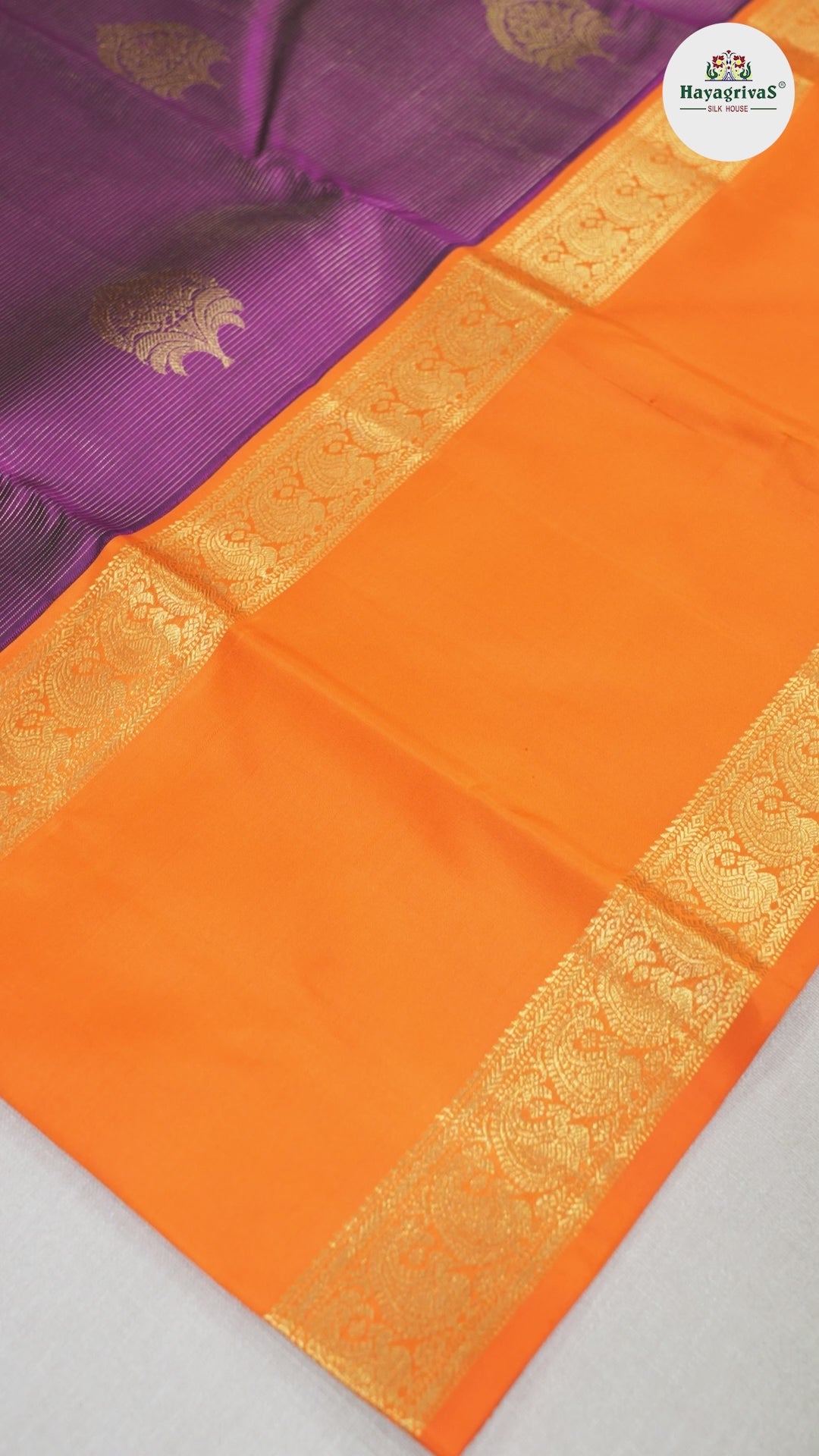 Hayagrivas Purple Handloom Kanjivaram Silk Saree with Orange Border BBD1370L4-2