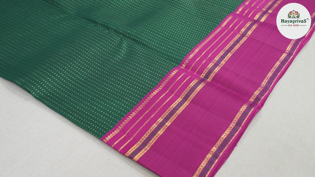 Hayagrivas Bottle Green Handloom Kanjivaram Silk Saree with Pink Border BBD1460L2-1