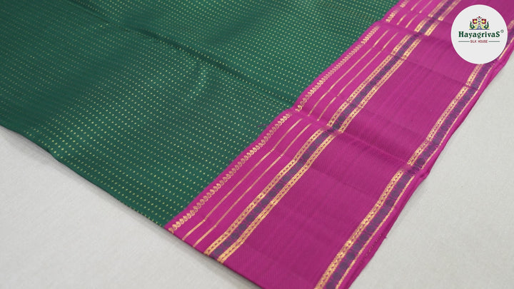Hayagrivas Bottle Green Handloom Kanjivaram Silk Saree with Pink Border BBD1460L2-1