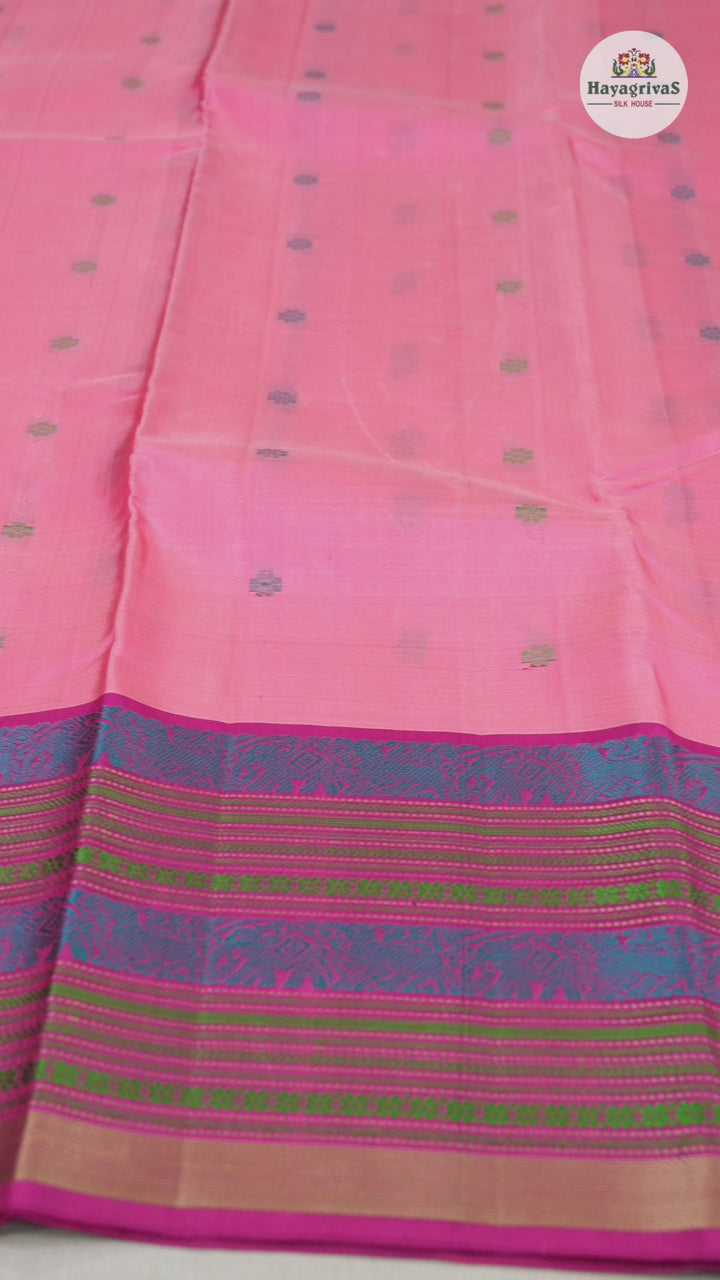 Hayagrivas Peach Pink Handloom Kanjivaram Silk Saree with Pink Border KBD1745A5-1