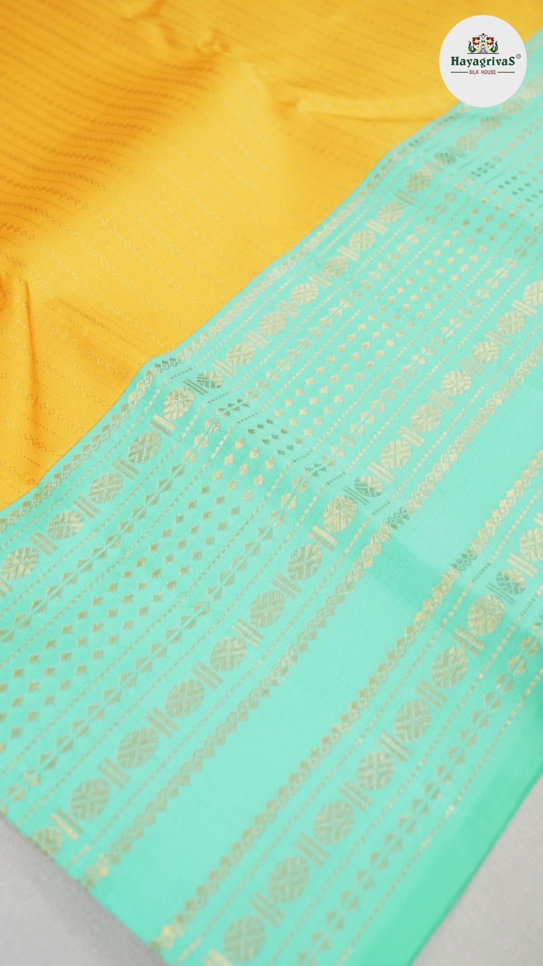 Hayagrivas Yellow Handloom Kanjivaram Silk Saree with Sea Green Border BBD1307L3-1