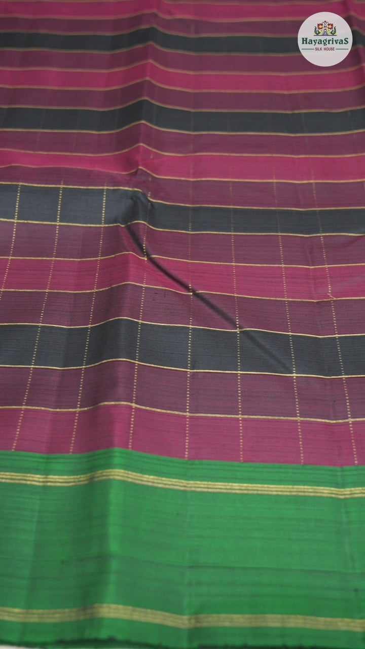 Hayagrivas Handloom Kanjivaram Silk Saree in Maroon with Black Checks KBD1668A7-1