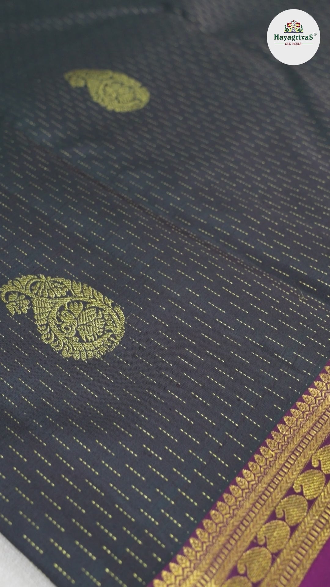 Hayagrivas Dark Green Handloom Kanjivaram Silk Saree with Purple Border BBD1299L16-1