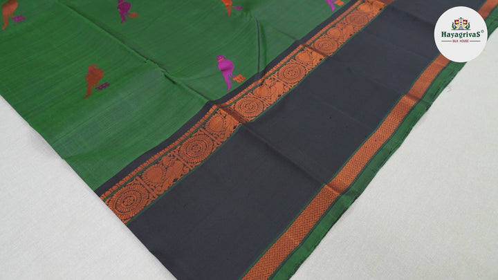 Hayagrivas Bottle Green Handloom Kanjivaram Silk Saree with Black Border BBD682H10-1