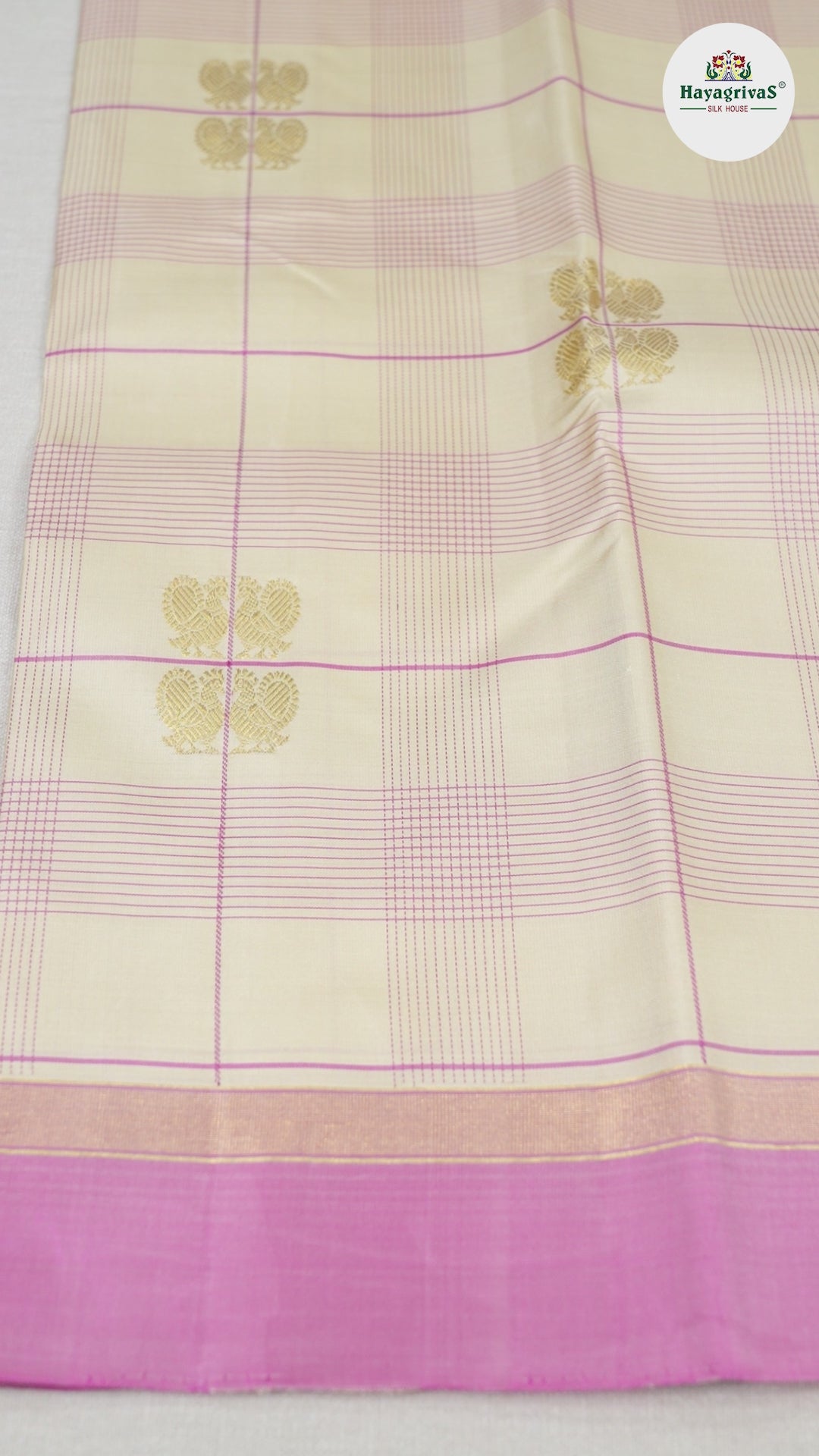 Hayagrivas Sandal Beige Handloom Kanjivaram Silk Saree with Rose Pink Border KBD1503L2-1