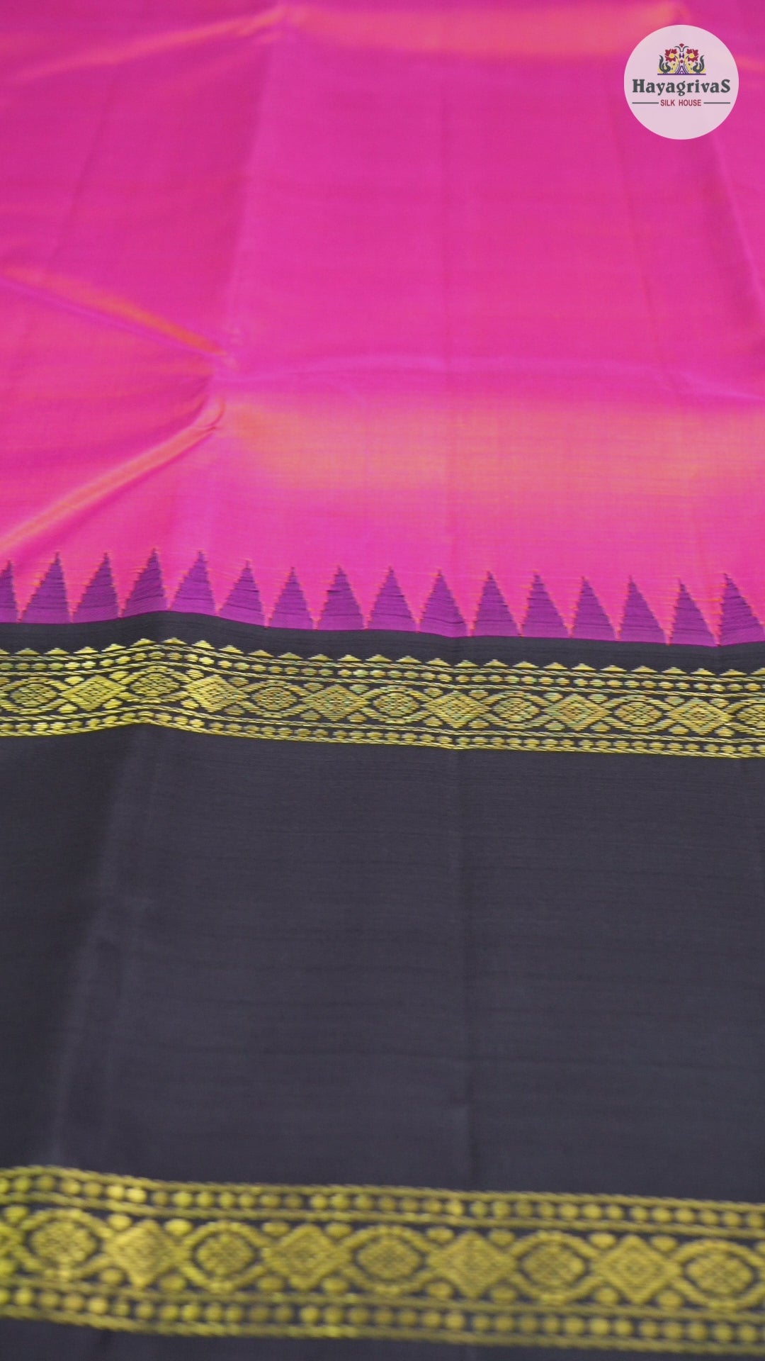 Hayagrivas Orangish Pink Handloom Kanjivaram Silk Saree with Black Border BBD877I2-6