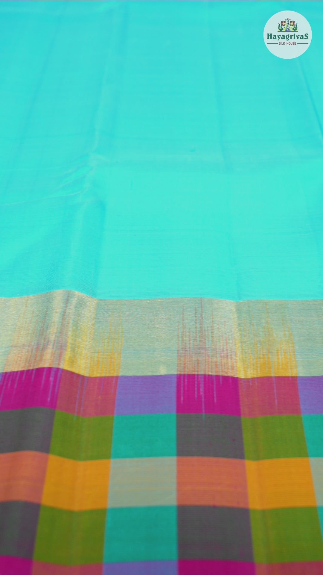 Hayagrivas Blue Handloom Kanjivaram Silk Saree with Multi Colour Checks Border KBD1943B1-1