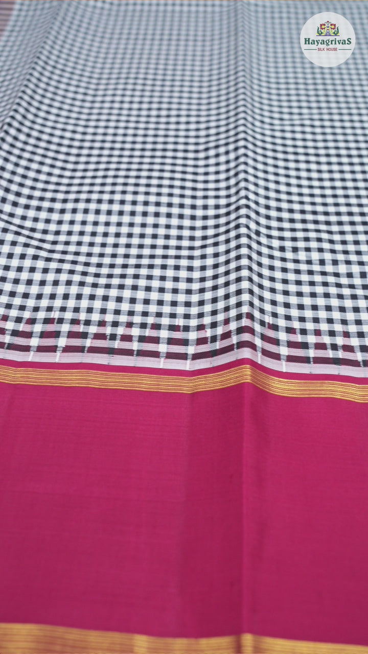 Hayagrivas Handloom Kanjivaram Silk Saree in Classic Black And White Checks KBD1882B8-1
