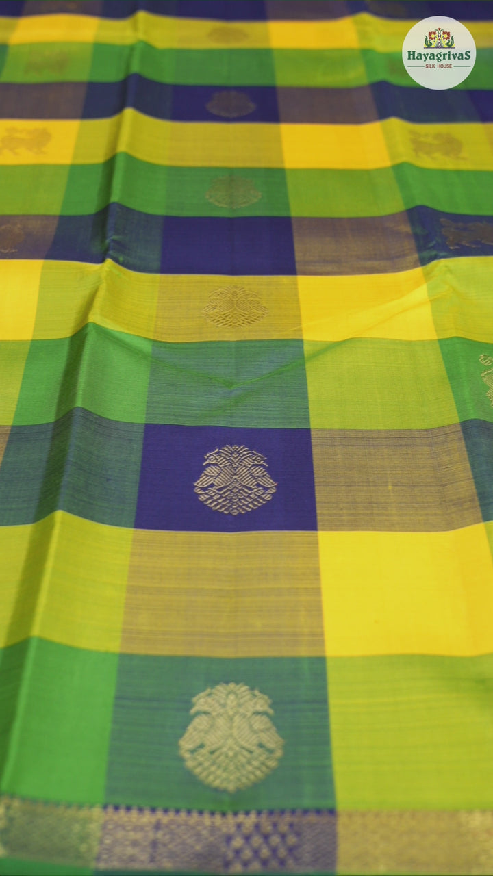 Hayagrivas Multi Colour Checks Handloom Kanjivaram Silk Saree KBD1735A12-1