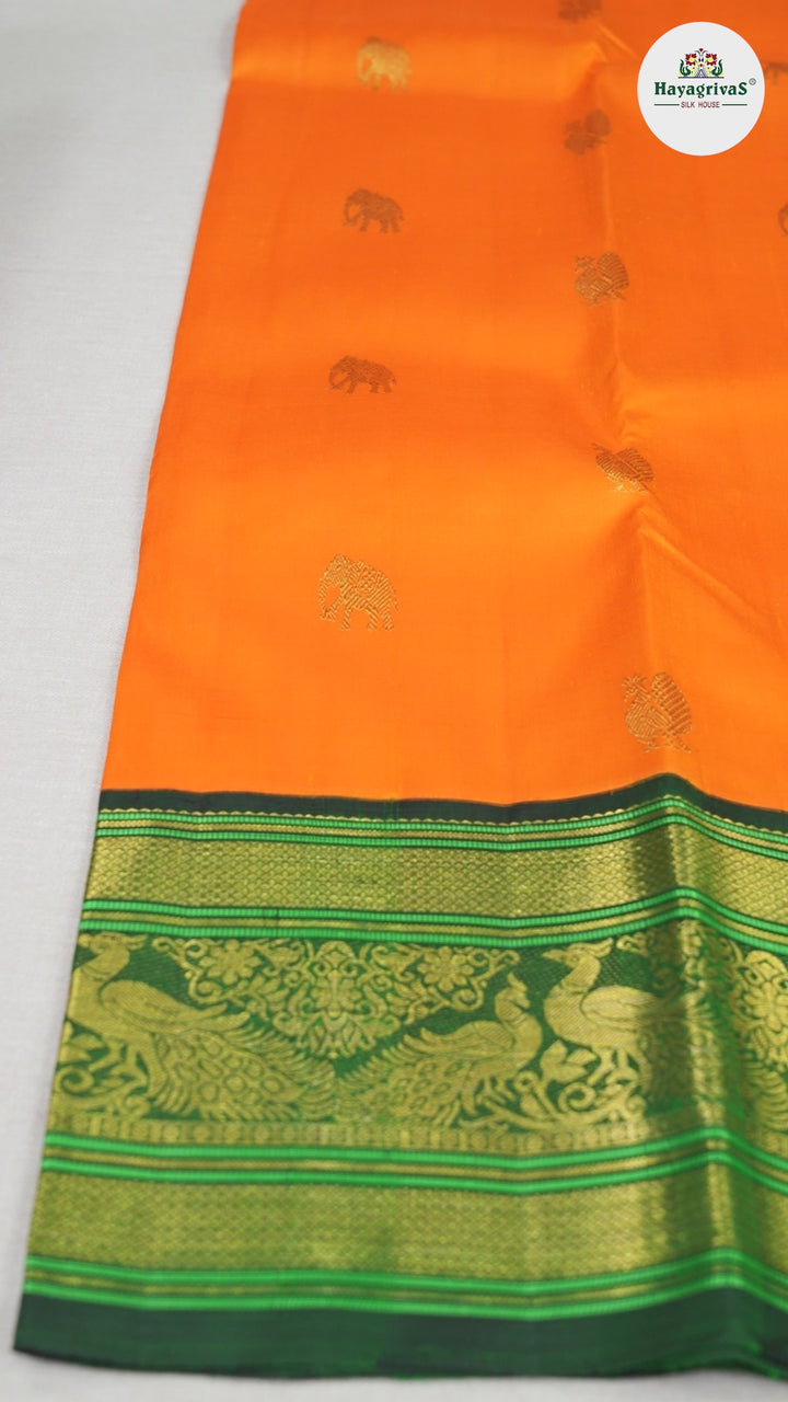 Hayagrivas Mango Yellow Handloom Kanjivaram Silk Saree with Bottle green Border BBD1471L4-2
