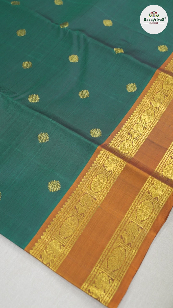 Hayagrivas Pebble Green Handloom Kanjivaram Silk Saree with Honey Yellow Border BD468-SBS