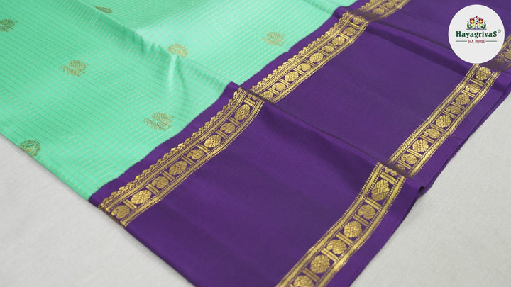 Hayagrivas Sea Blue Handloom Kanjivaram Silk Saree with Purple Border BBD234E2-2