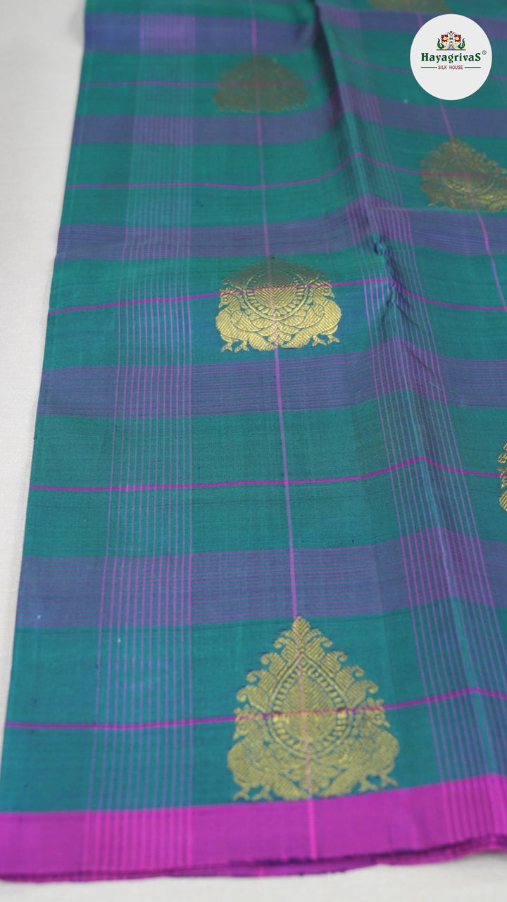 Hayagrivas Peacock Blue Handloom Kanjivaram Silk Saree BBD1198K1-1