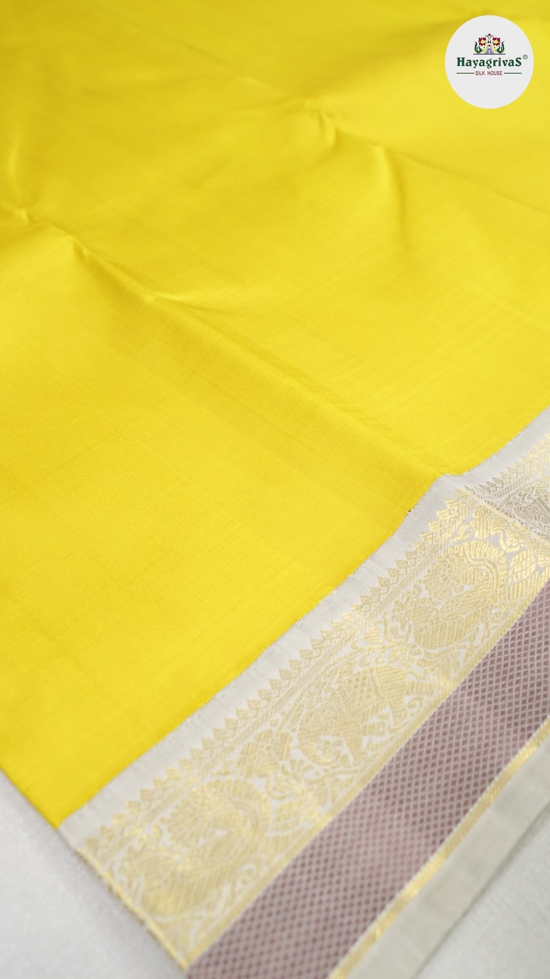 Hayagrivas Lemon Yellow Handloom Kanjivaram Silk Saree with Sandal Beige Border HBD4092L1-1