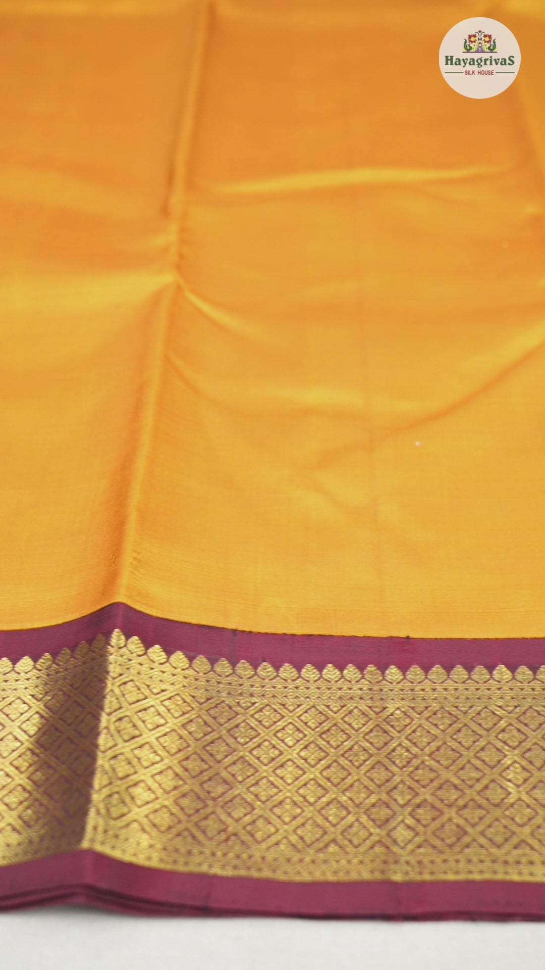 Hayagrivas Traditional Mustard Handloom Kanjivaram Silk Saree with Dark Maroon Border KBD1655A1-1