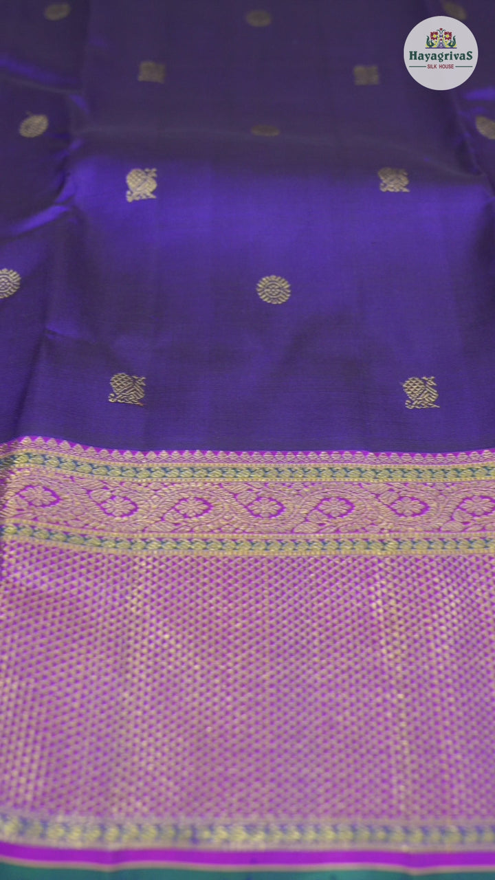 Hayagrivas Dark Blue Handloom Kanjivaram Silk Saree with Purple Border KBD1985B3-1