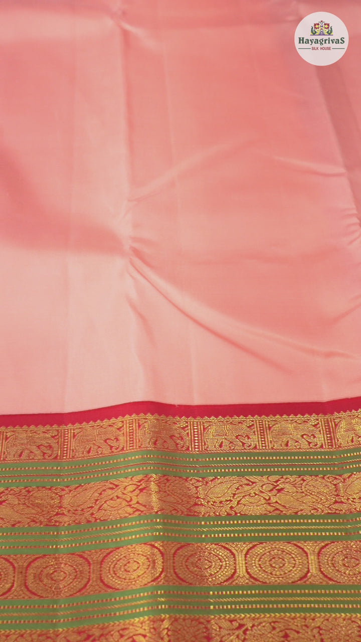 Hayagrivas Peach Pink Handloom Kanjivaram Silk Saree with Red Border KBD2094C2-8