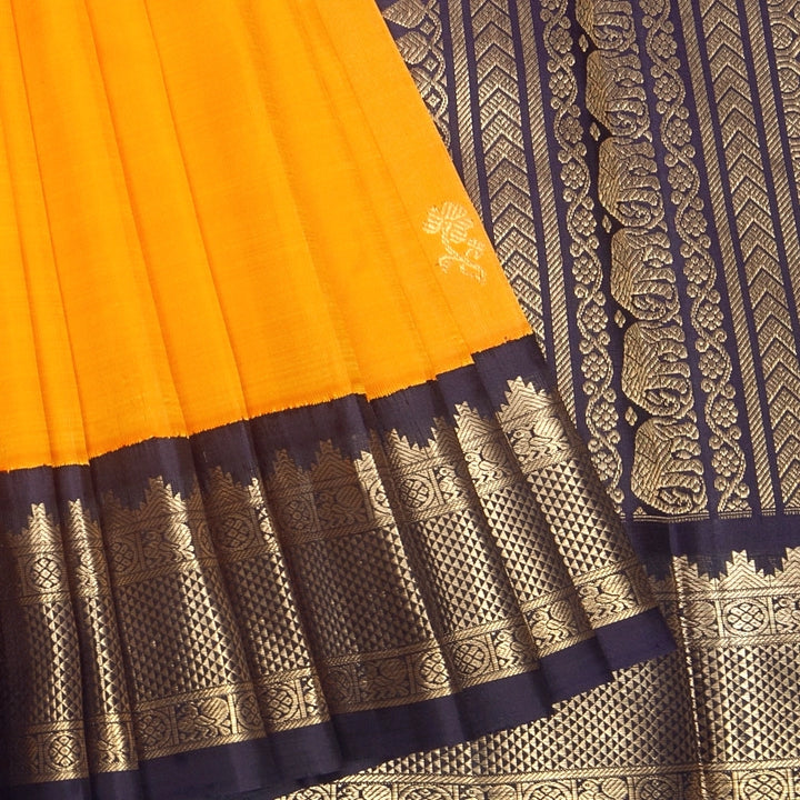 Hayagrivas Handloom Mambazham Orange Kanjivaram Silk Saree with Navy Blue Border KBF246E2-5