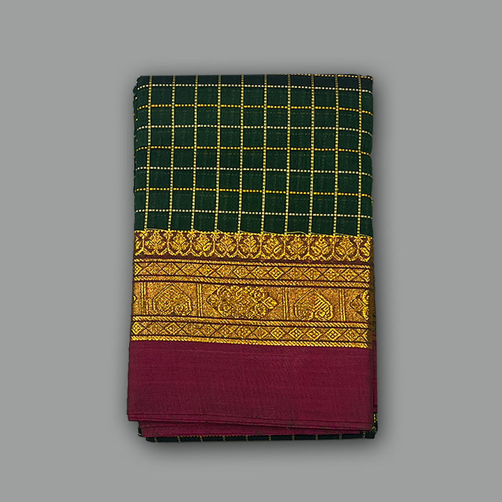 Hayagrivas Dark Green Handloom Chettinad Cotton Saree KSBE1H14-5