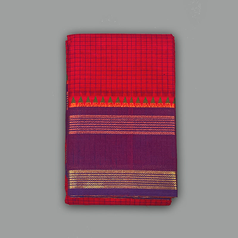 Hayagrivas Red Handloom Chettinad Cotton Saree KSBE3H16-1