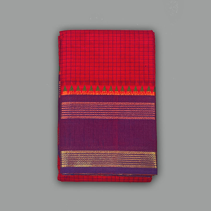 Hayagrivas Red Handloom Chettinad Cotton Saree KSBE3H16-1