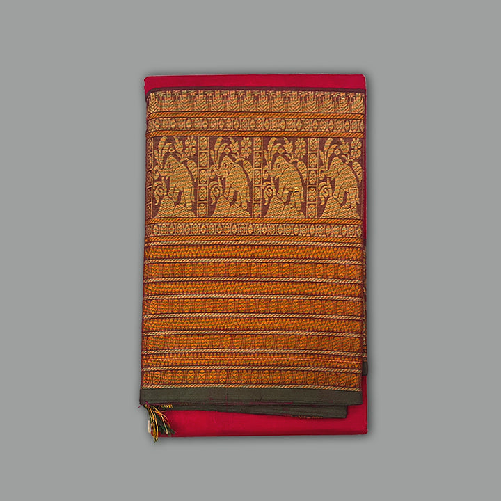 Hayagrivas Reddish-Pink Handloom Chettinad Cotton Saree KSBE3H24-4