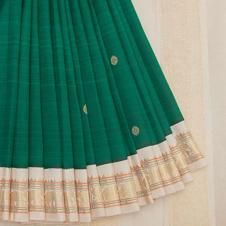 Hayagrivas Handloom Bottle Green Kanjivaram Silk Saree with Half-White Border KBF360F10-1