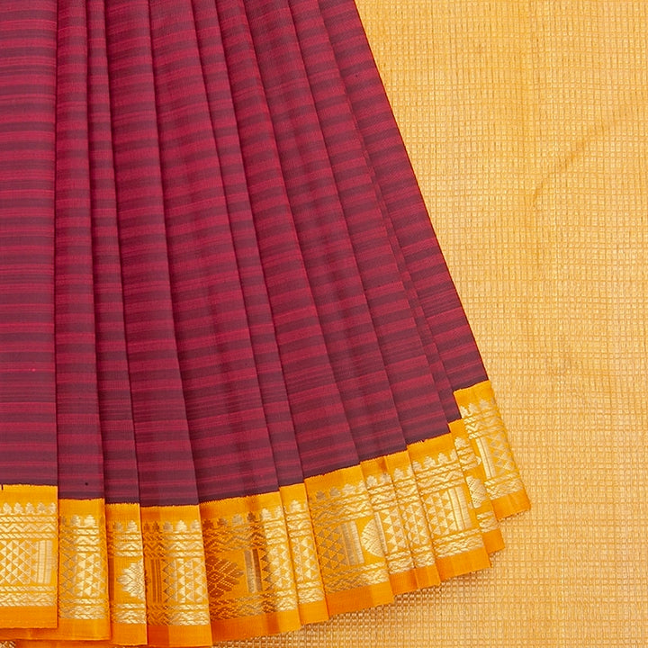 Hayagrivas Handloom Wine Maroon Kanjivaram Silk Saree with Mambazham Orange Border KBF360F7-1