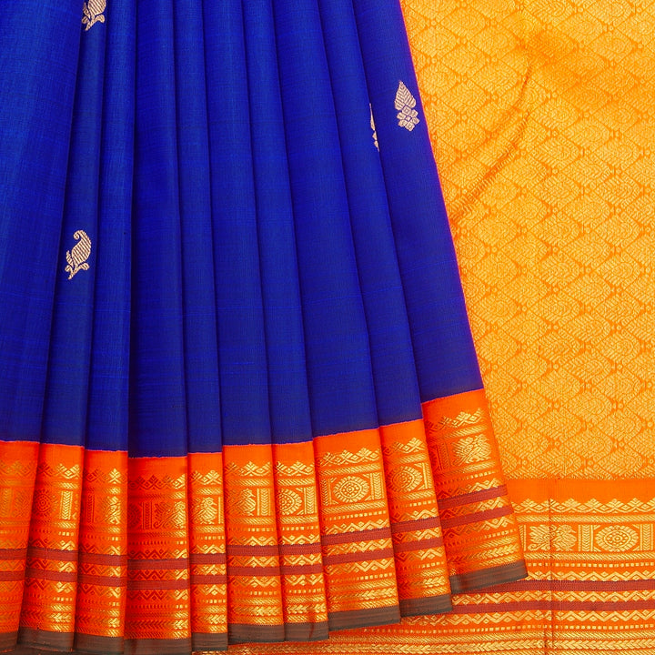 Hayagrivas Handloom MS Blue Kanjivaram Silk Saree with Orange Border KBF356f10-2