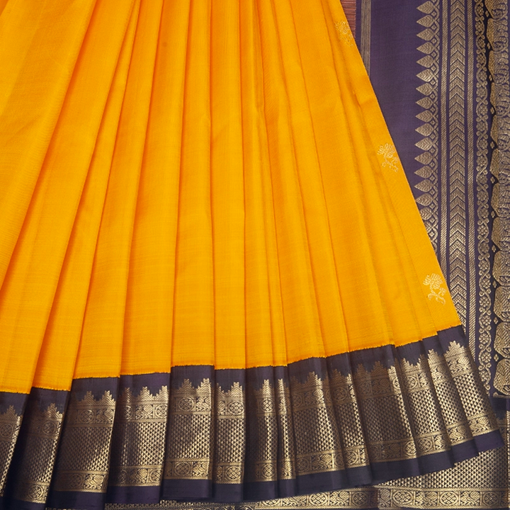 Hayagrivas Handloom Mambazham Orange Kanjivaram Silk Saree with Navy Blue Border KBF246E2-5